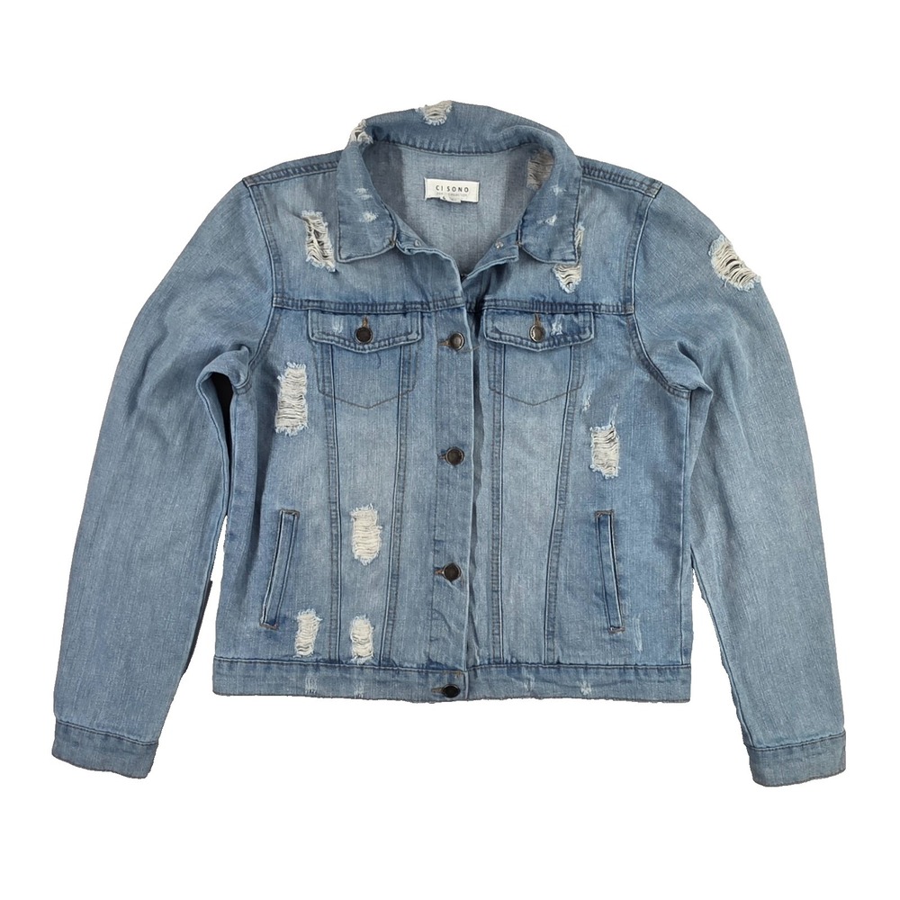 Ci Sono Denim Collection Jean Jacket Distressed Light Wash Womens Thrashed Holes